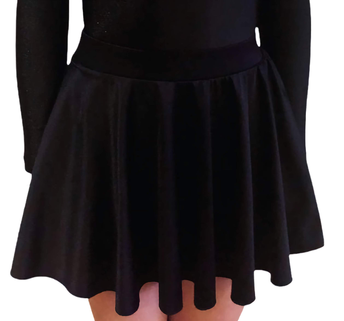 Irish Dance Classic BLACK Lycra Circular Skirt with PLAIN or EMBELLISHED waistband - Dowsa Performance Wear