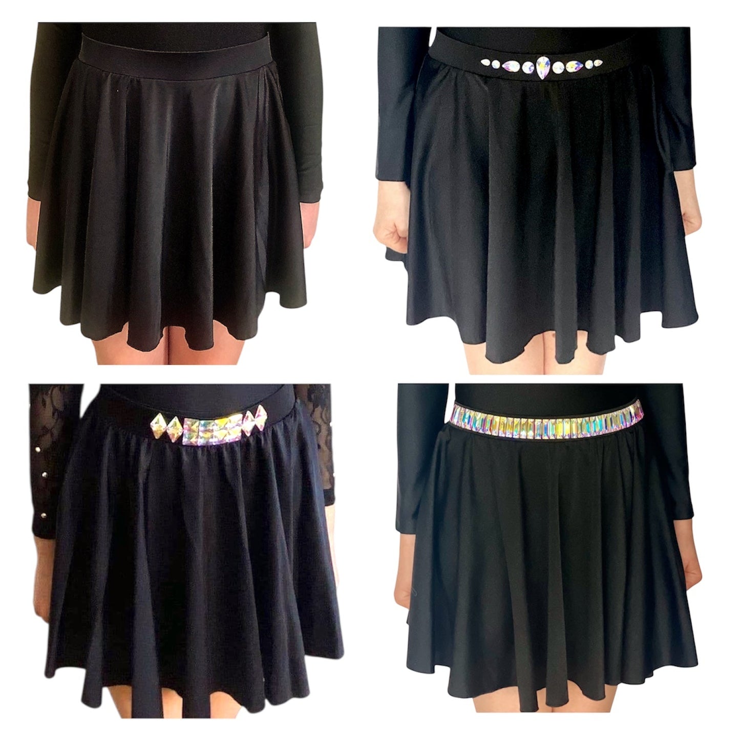 Irish Dance Classic BLACK Lycra Circular Skirt with PLAIN or EMBELLISHED waistband - Dowsa Performance Wear