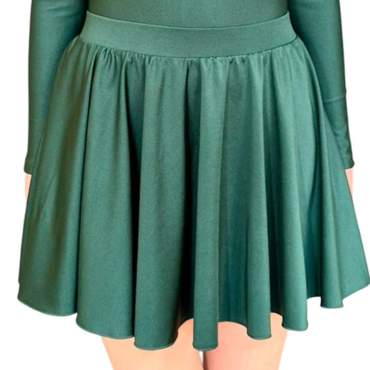 Irish Dance Classic GREEN Circular Skirt in SHINY LYCRA with PLAIN or EMBELLISHED waistband - Dowsa Performance Wear