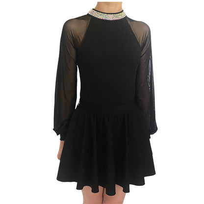 Irish Dance "DIANA" Embellished Matt Lycra Leotard with Mesh Puff Sleeves - Dowsa Performance Wear