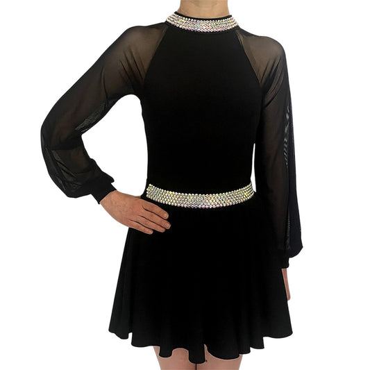 Irish Dance "DIANA" Embellished Matt Lycra Leotard with Mesh Puff Sleeves - Dowsa Performance Wear
