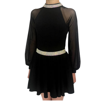 Irish Dance "DIANA" Embellished Matt Lycra Leotard with Mesh Puff Sleeves - Dowsa Performance Wear