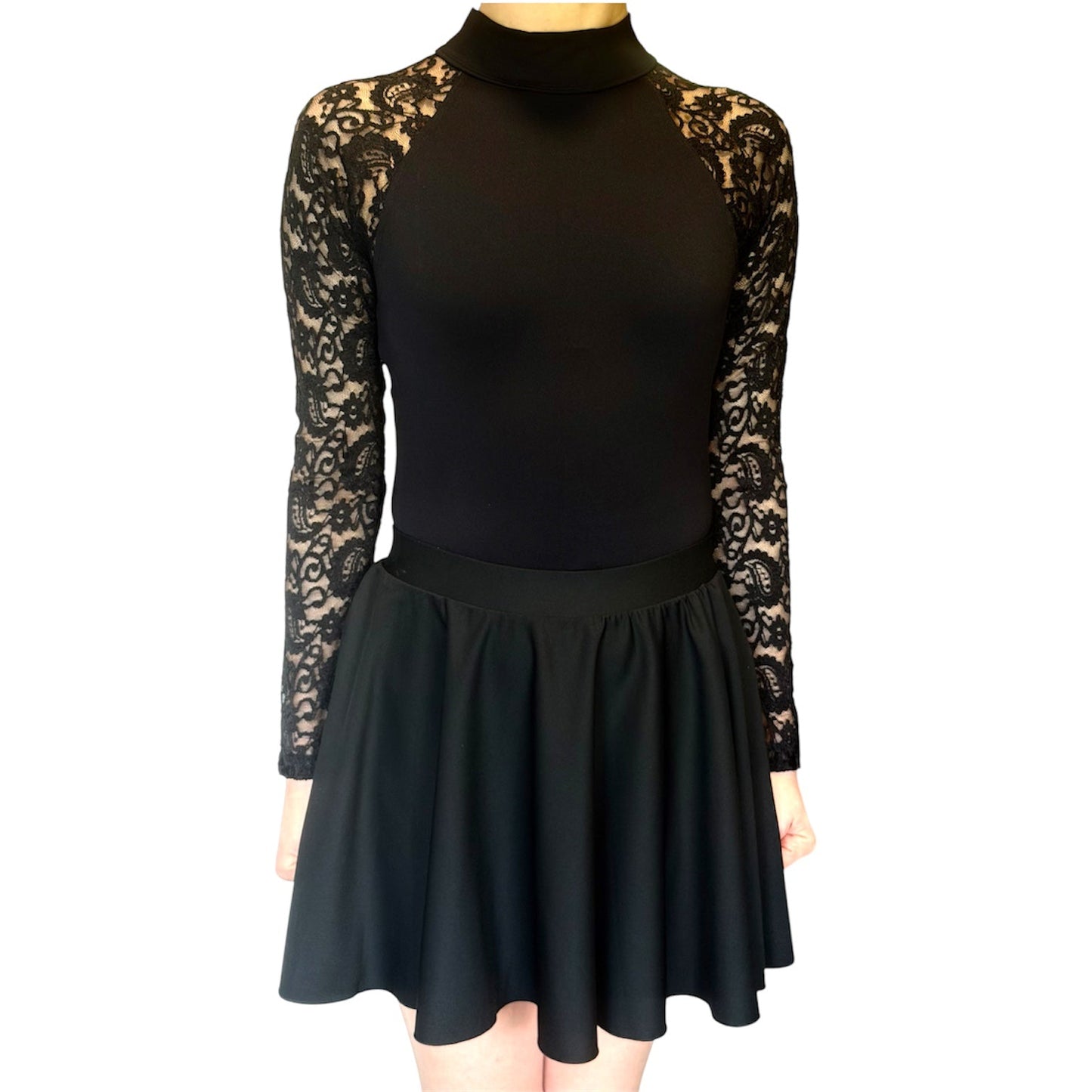 Irish Dance "GEMMA" Embellished /Plain Lace Sleeve Matte Lycra Leotard (Skirt is NOT included) - Dowsa Performance Wear