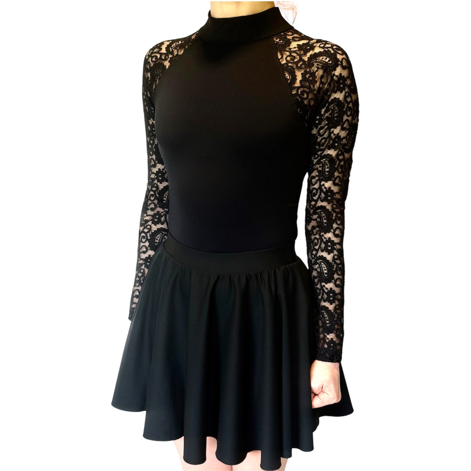 Irish Dance "GEMMA" Embellished /Plain Lace Sleeve Matte Lycra Leotard (Skirt is NOT included) - Dowsa Performance Wear