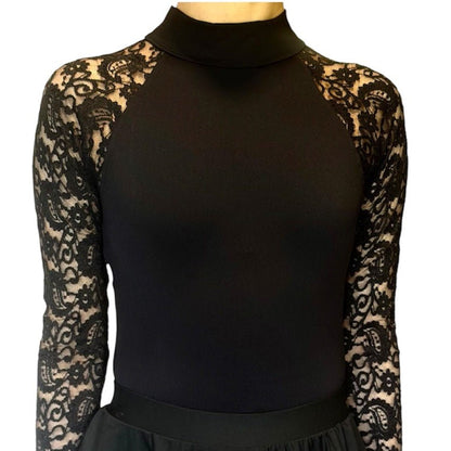 Irish Dance "GEMMA" Embellished /Plain Lace Sleeve Matte Lycra Leotard (Skirt is NOT included) - Dowsa Performance Wear