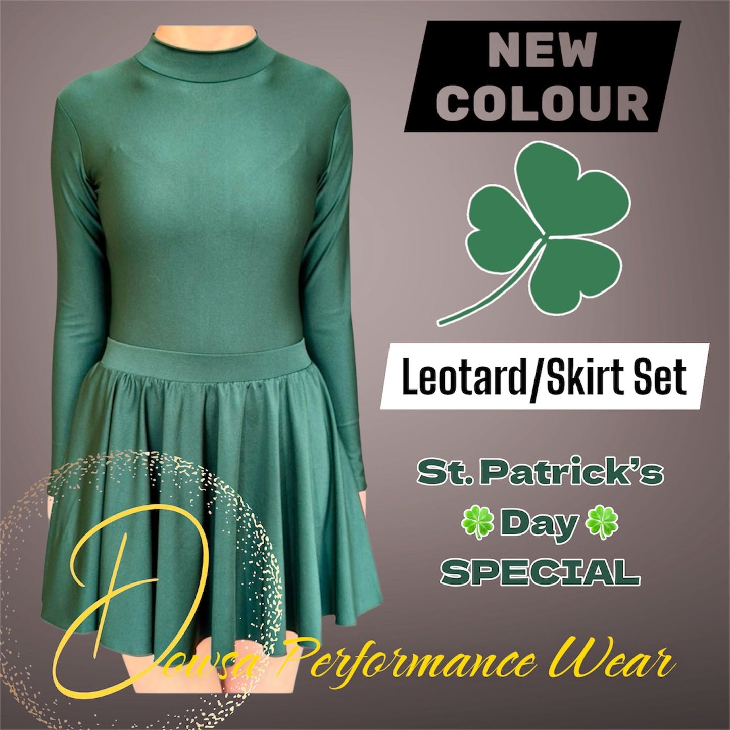 Irish Dance GREEN Lycra Leotard EMBELLISHED - Dowsa Performance Wear