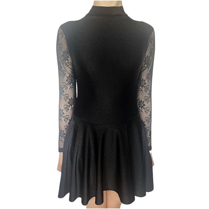 Irish Dance Lycra All In One Dress / Skirted Leotard with Lace Sleeves (PLAIN) - Dowsa Performance Wear