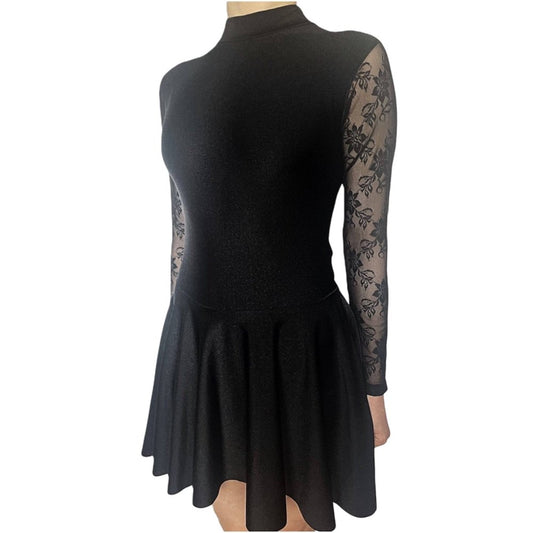 Irish Dance Lycra All In One Dress / Skirted Leotard with Lace Sleeves (PLAIN) - Dowsa Performance Wear