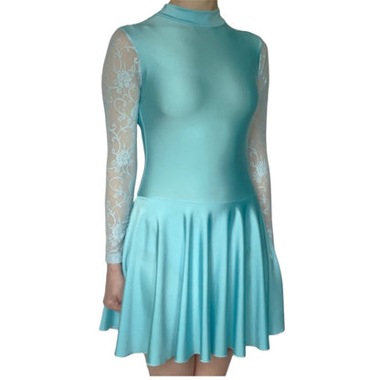Irish Dance Lycra All In One Dress / Skirted Leotard with Lace Sleeves (PLAIN) - Dowsa Performance Wear