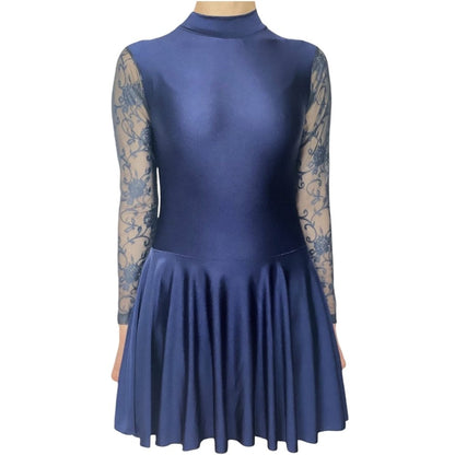 Irish Dance Lycra All In One Dress / Skirted Leotard with Lace Sleeves (PLAIN) - Dowsa Performance Wear