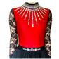 Irish Dance "SCARLET" Embellished Matt Lycra Leotard with Lace Sleeves - Dowsa Performance Wear