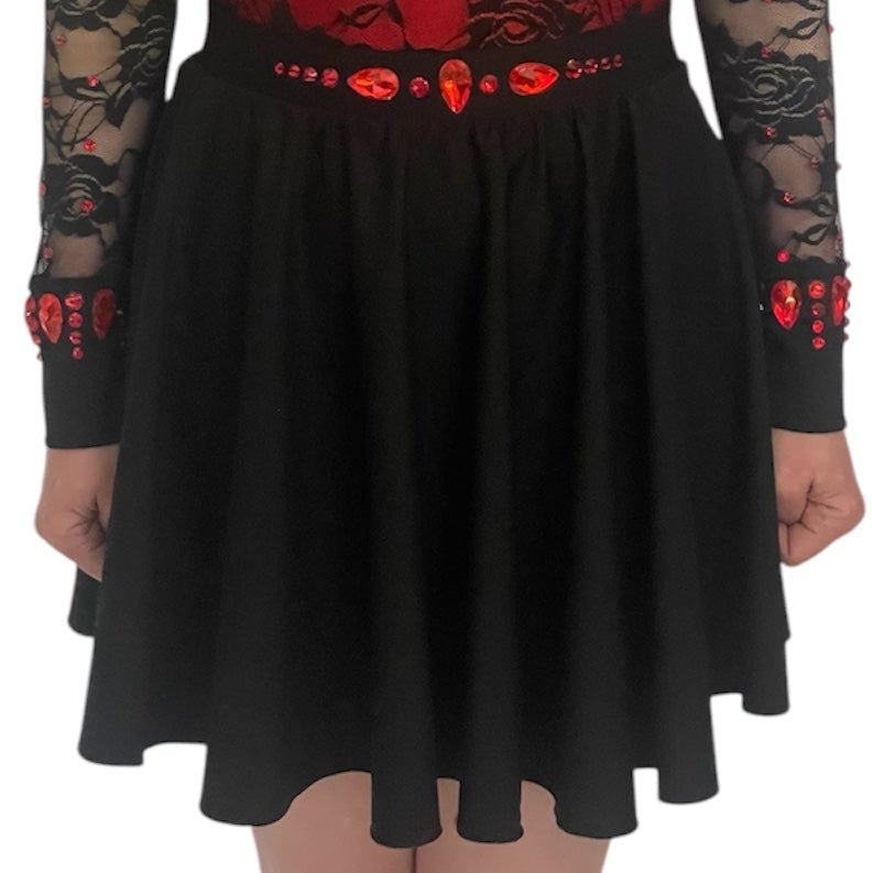 Irish Dance "SCARLET" Embellished Matt Lycra Leotard with Lace Sleeves - Dowsa Performance Wear