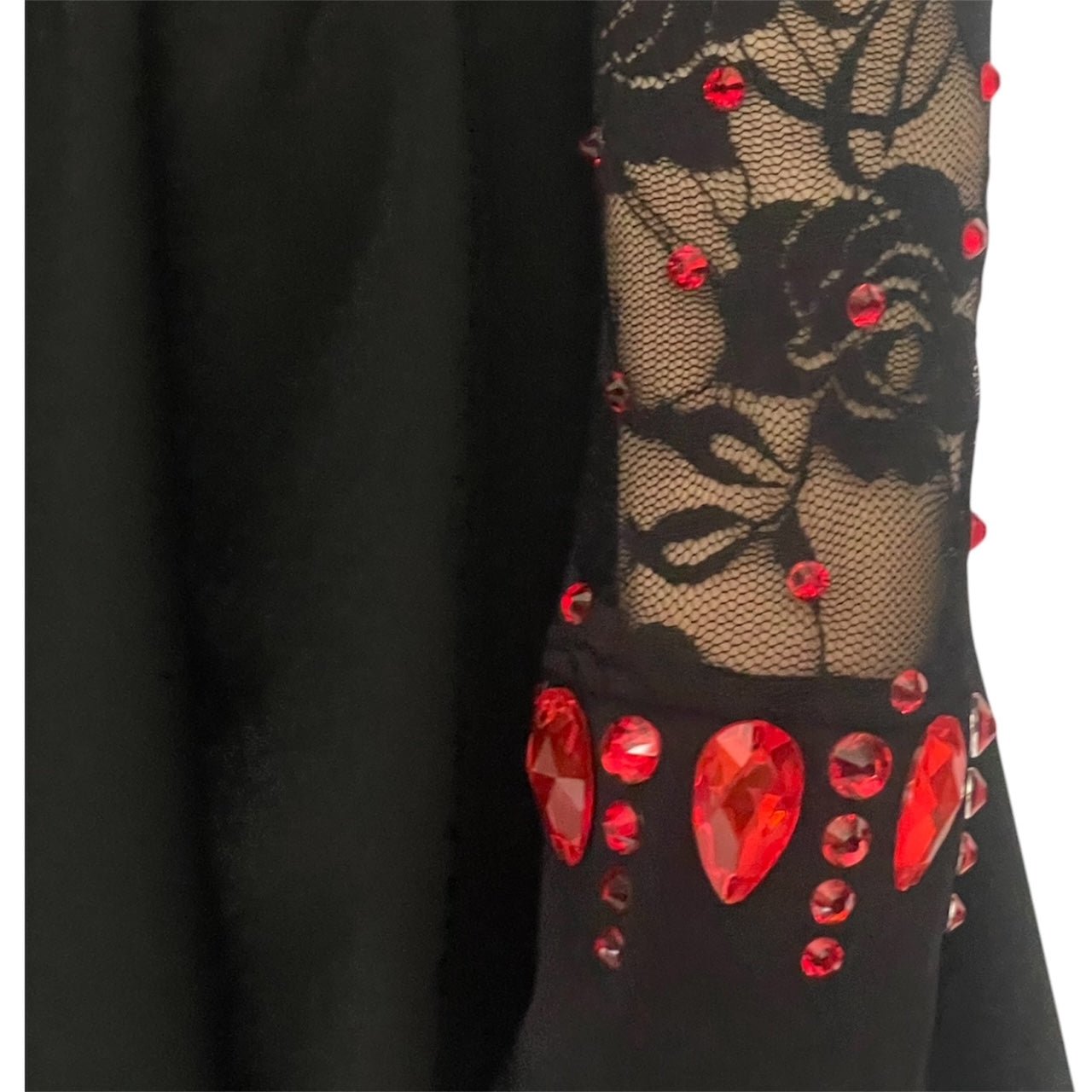 Irish Dance "SCARLET" Embellished Matt Lycra Leotard with Lace Sleeves - Dowsa Performance Wear