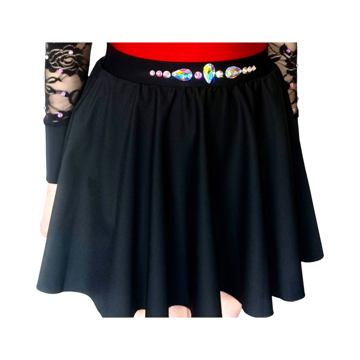 Irish Dance "SCARLET" Embellished Matt Lycra Leotard with Lace Sleeves - Dowsa Performance Wear