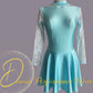 Irish Dance SKY BLUE Lycra Skirted Leotard / All in One Lace Sleeves Dress - Dowsa Performance Wear