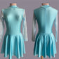 Irish Dance SKY BLUE Lycra Skirted Leotard / All in One Lace Sleeves Dress - Dowsa Performance Wear