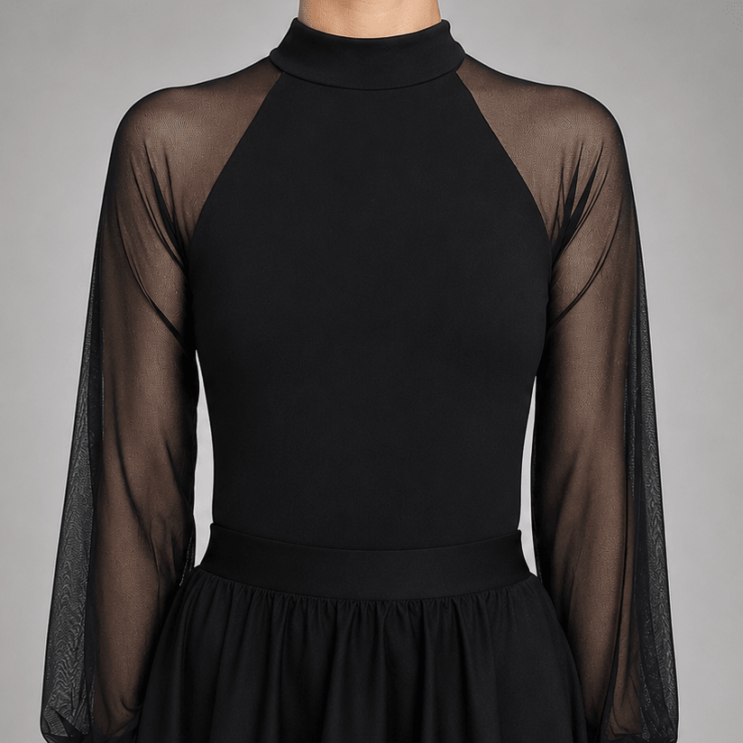 Matte Lycra Irish Dance Leotard with Mesh Puff Sleeves - Dowsa Performance Wear