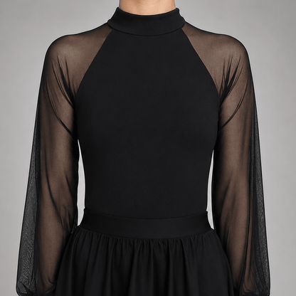 Matte Lycra Irish Dance Leotard with Mesh Puff Sleeves - Dowsa Performance Wear