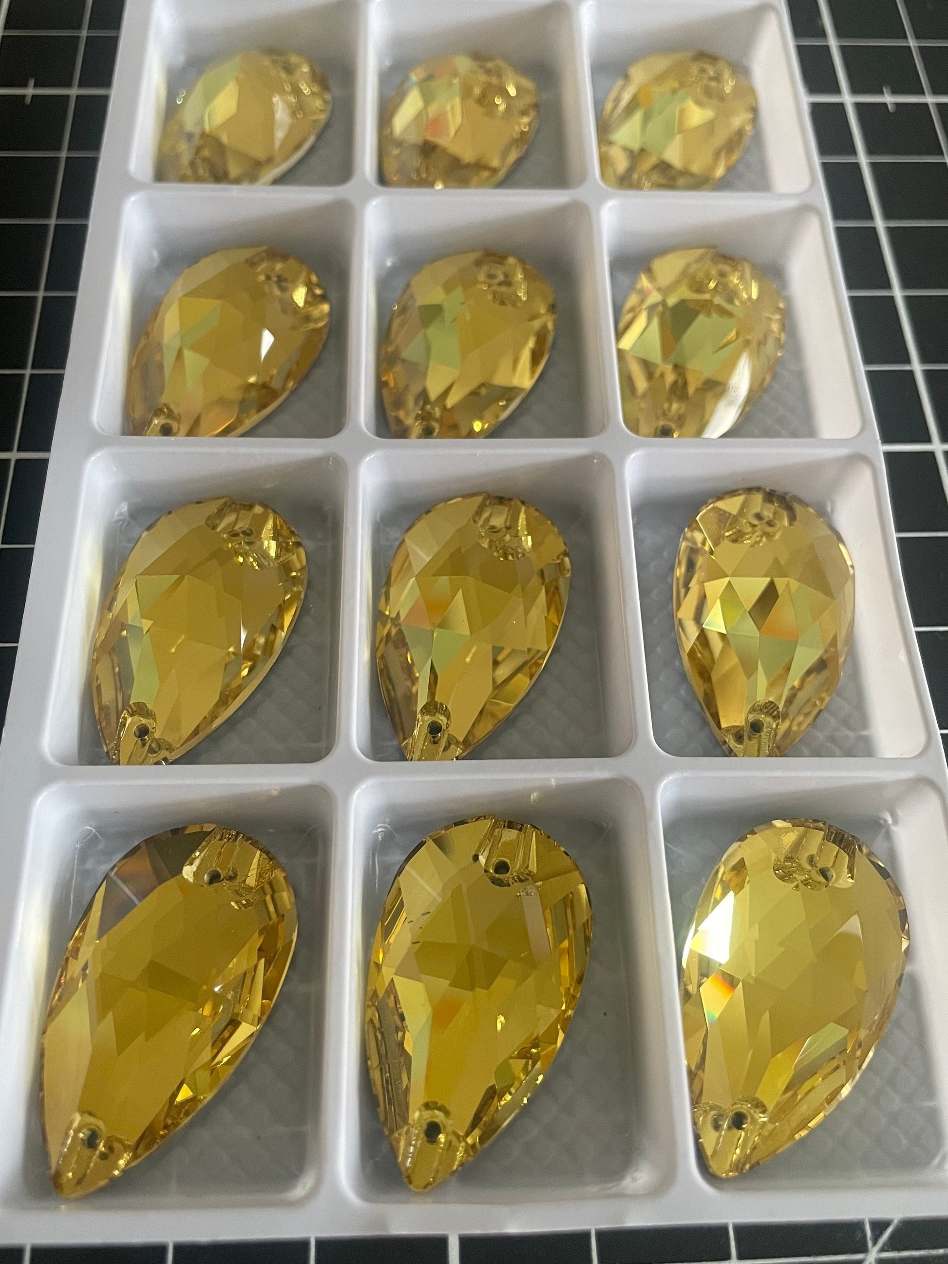 Premium K9 Sew - on TEARDROP Glass Gemstones / Crystal Non - Hotfix Flatback Rhinestones - Dowsa Performance Wear