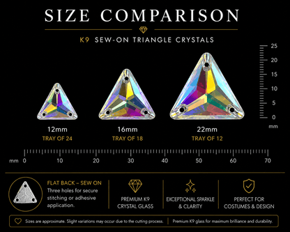 Premium K9 Sew - on TRIANGLE Glass Gemstones / Crystal Non - Hotfix Flatback Rhinestones - Dowsa Performance Wear