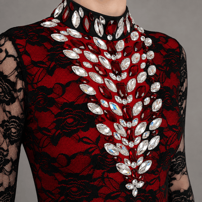 Scarlet Embellished Irish Dance Leotard -Red - Dowsa Performance Wear