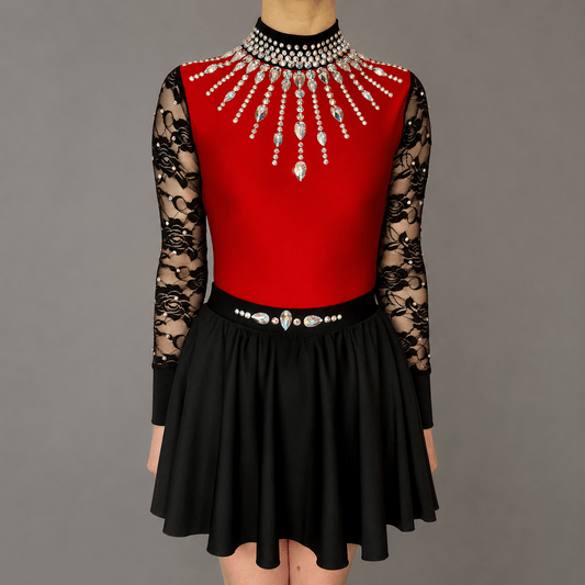 Scarlet Embellished Irish Dance Leotard - Red - Dowsa Performance Wear