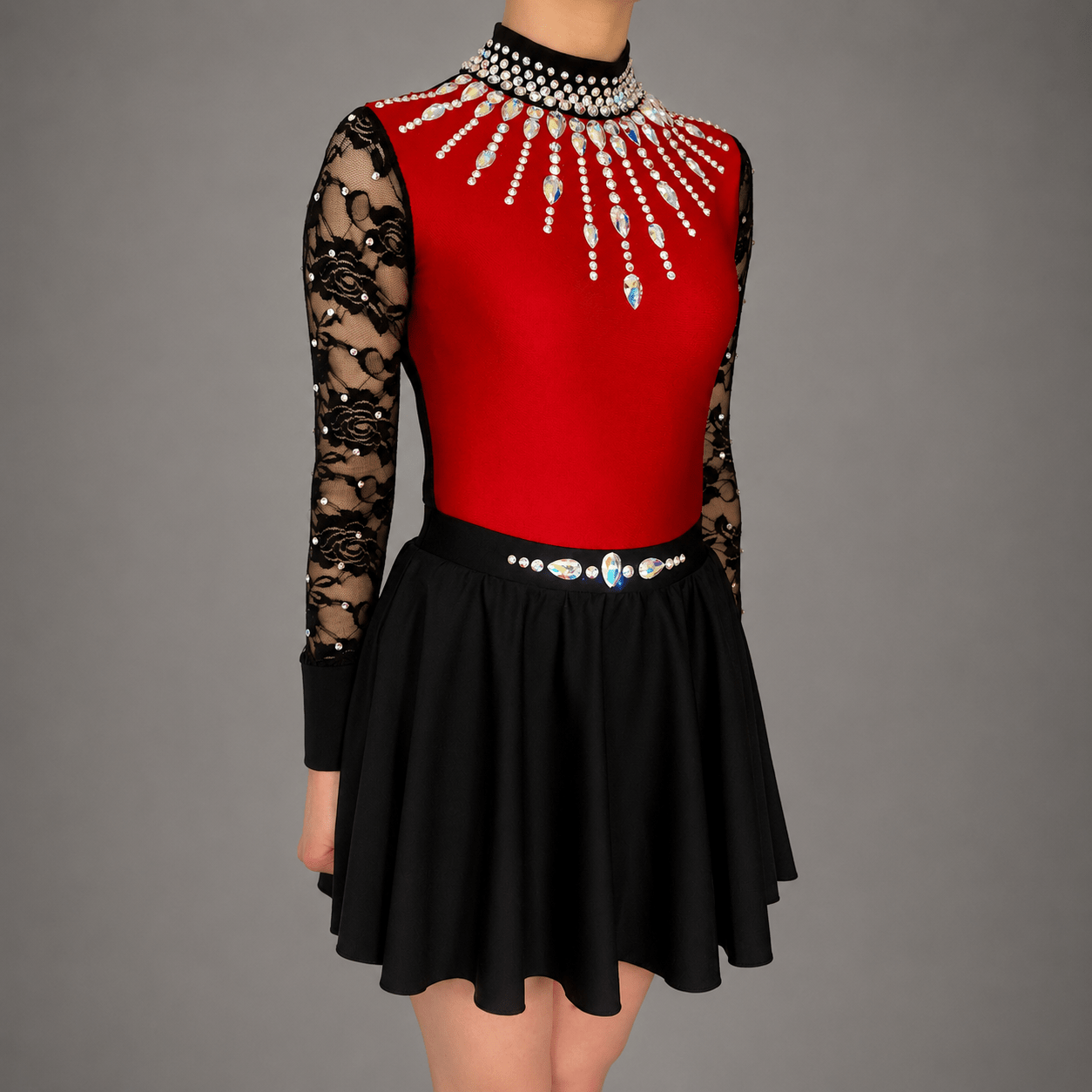 Scarlet Embellished Irish Dance Leotard - Red - Dowsa Performance Wear