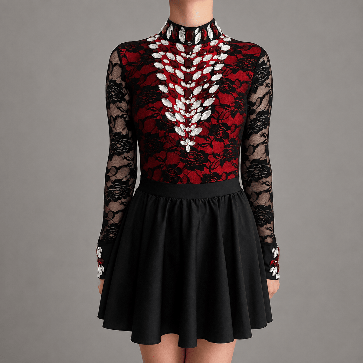 Scarlet Embellished Irish Dance Leotard -Red - Dowsa Performance Wear