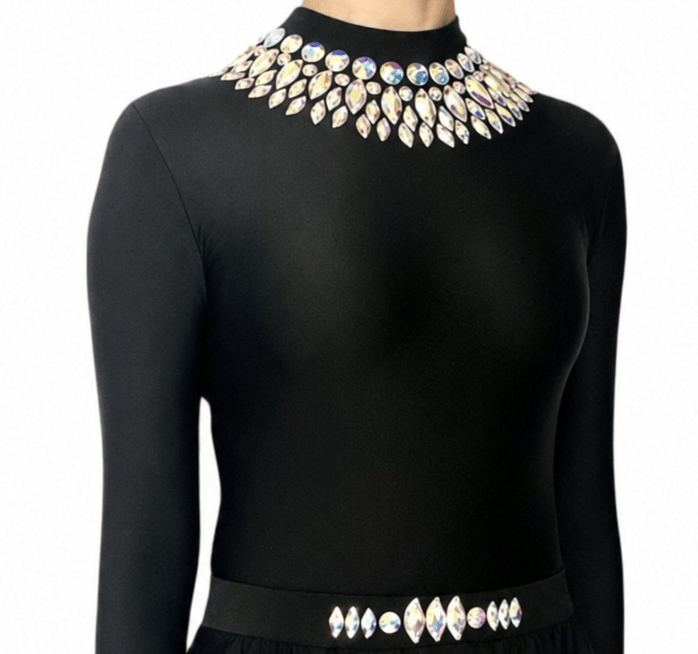 Stella Black Embellished irish Dance Leotard - Dowsa Performance Wear