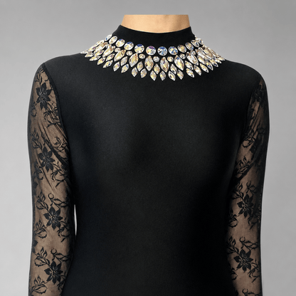 Stella Black Embellished Irish Dance Leotard - Dowsa Performance Wear