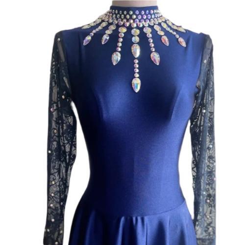 "SUNRISE" Style Irish Dancing Dress in Navy Blue/Black/Sky Blue - Dowsa Performance Wear